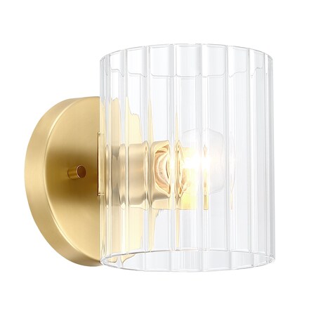 Designers Fountain Aries 6in 1-Light Brushed Gold Transitional Indoor Wall Sconce with Clear Ribbed Glass Shade D284C-WS-BG